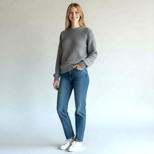 LOFT & BROWNSTONE Sweater Women's L Chunky Gray Crew Neck Pullover Knit Wool